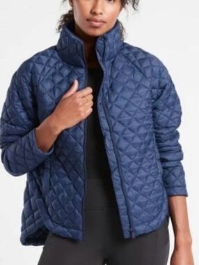 Athleta Whisper Featherless Blue Navy Quilted Women's Puffer Jacket Size L